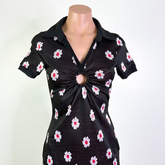Luna Chix Daisy Floral V-Neck Collar Sleeve Mini Dress Black y2k 90s Small NWOT - Picture 5 of 11